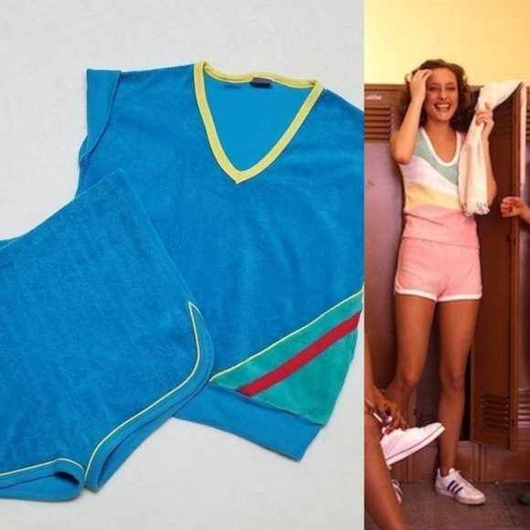 70s Rare Vintage Doggon'its Blue Retro Striped Daisy Duke Terry Cloth Shorts Set